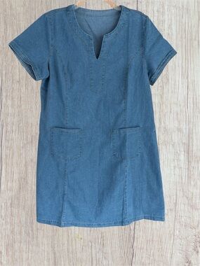 Women Denim Dress Short Sleeve Mini 
Jumper Babydoll Size M